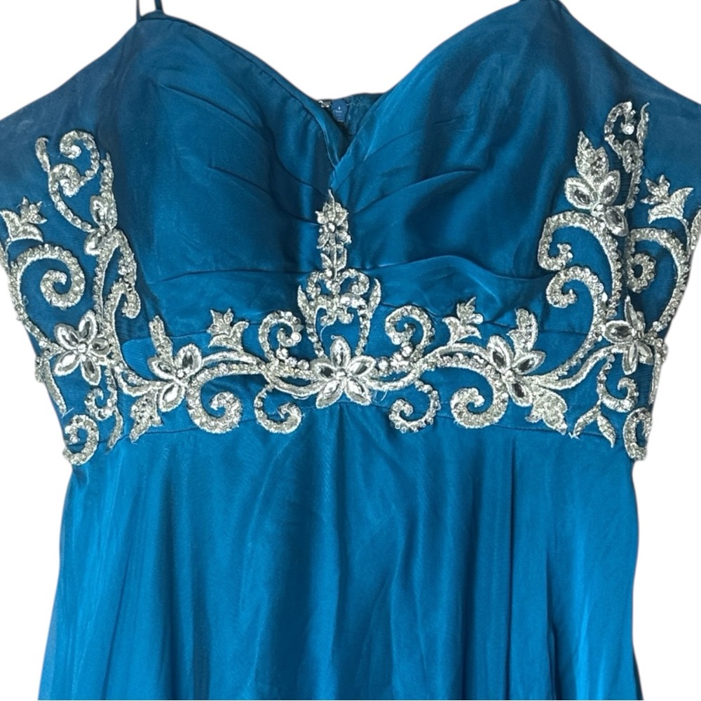 BICICI & COTY A Line Formal Dress Blue with Silver Floral Detail Size XL - Picture 6 of 16